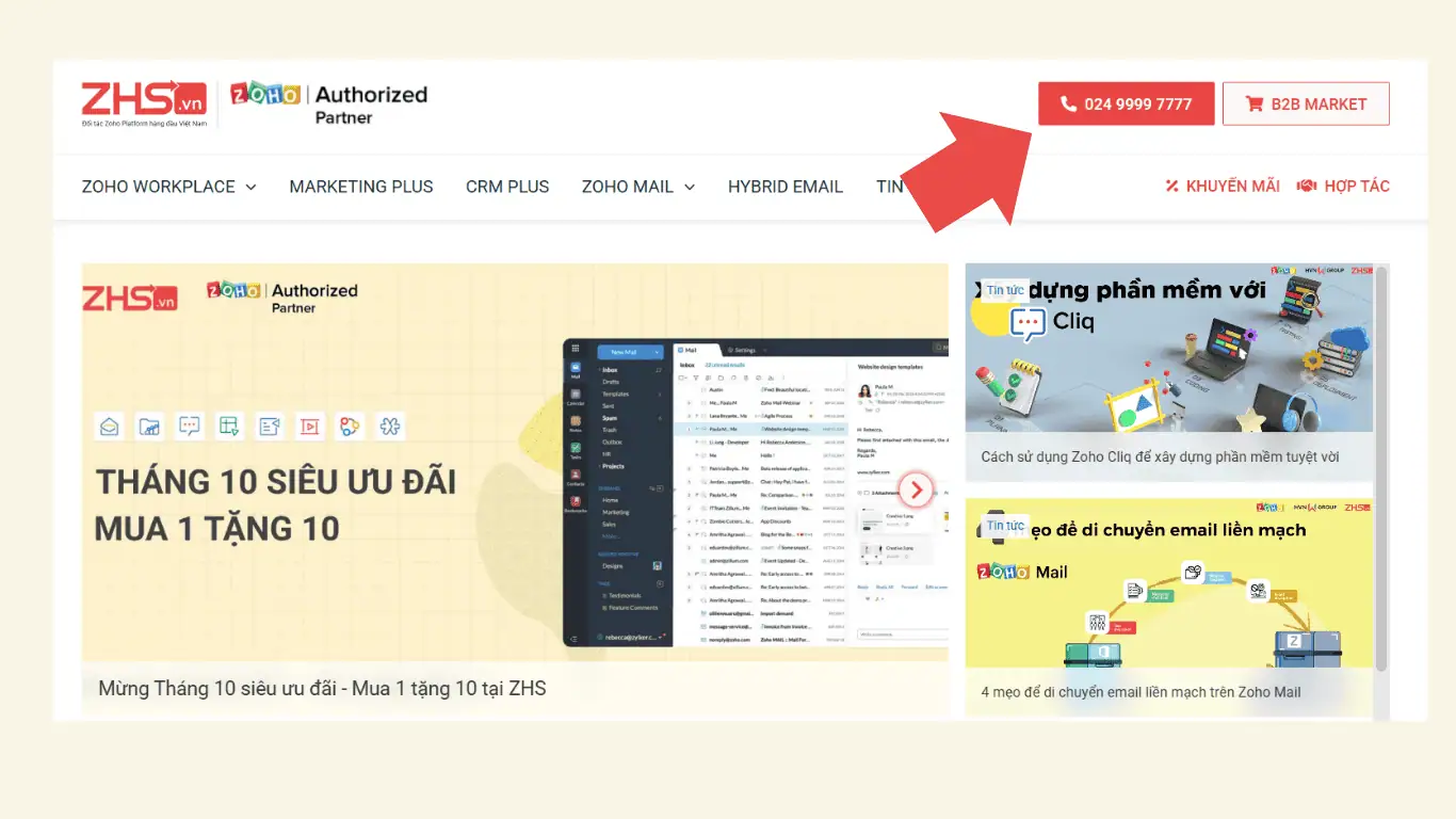 đăng ký Zoho bản quyền tại ZHS qua hotline