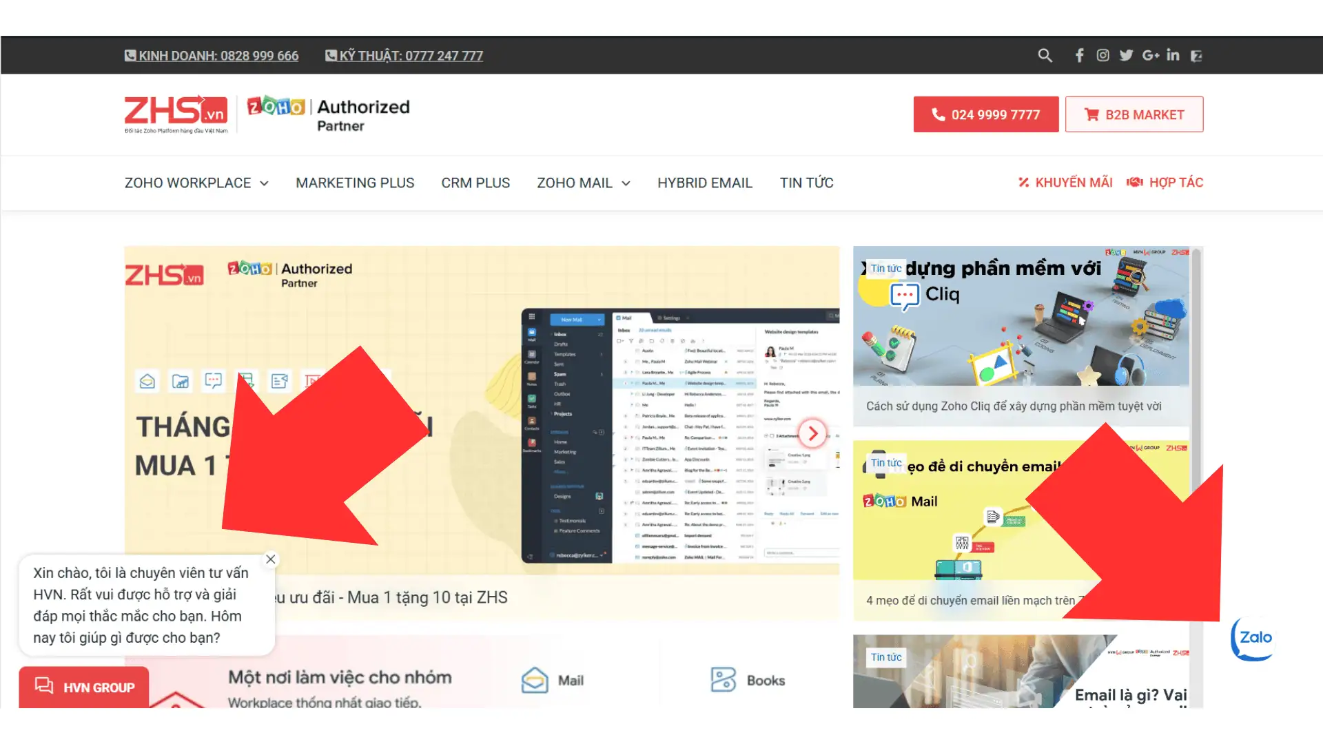 đăng ký Zoho bản quyền tại ZHS qua chatbox