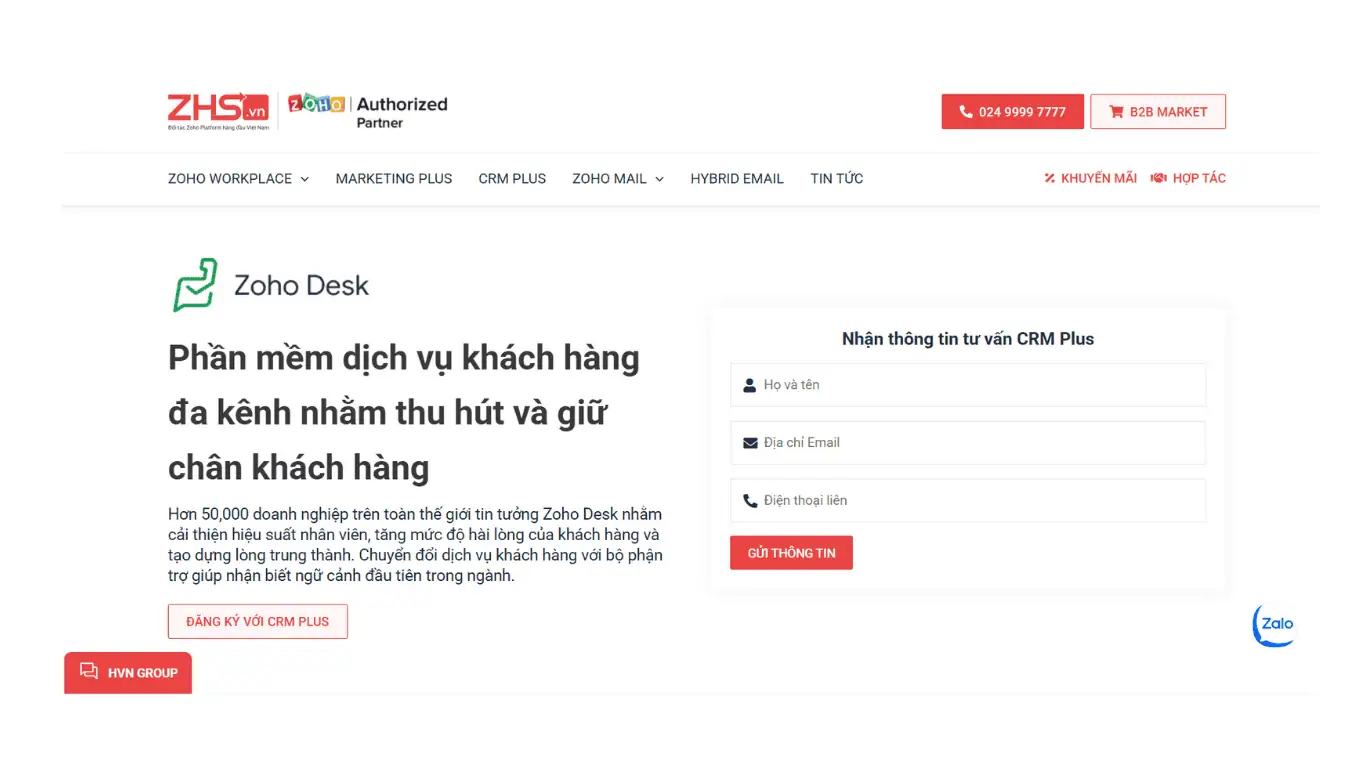 đăng ký Zoho bản quyền tại ZHS qua form