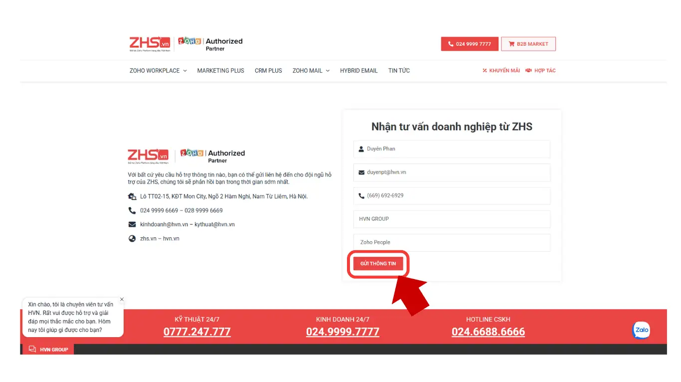Đăng ký sử dụng Zoho People bản quyền tại ZHS